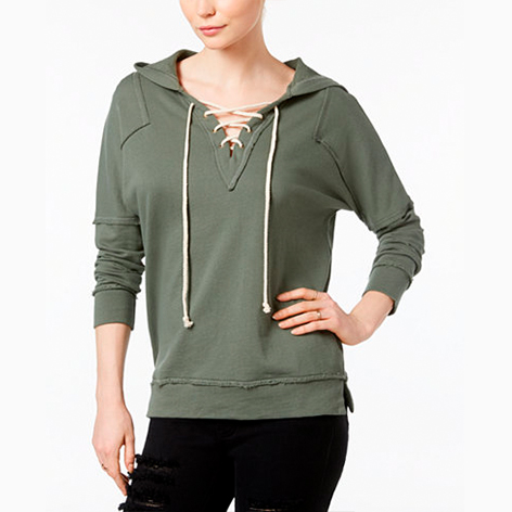 Cotton Lace-Up Hoodie