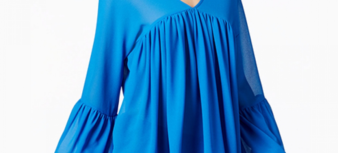 Pleated Bell-Sleeve…